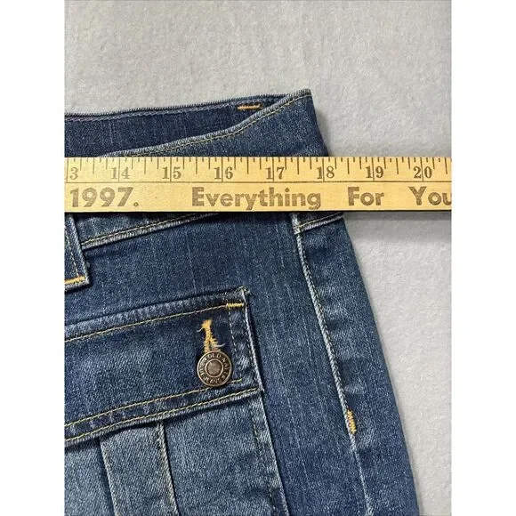 VTG OLD NAVY Jeans Womens 16 Stretch Flare Bootcut Flap Pockets Denim Faded Blue - Picture 5 of 15